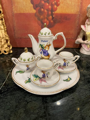 彼得兔迷你下午茶套組5件套茶具 袖珍擺件茶壺咖啡杯碟 過家家