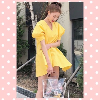 🌹現貨黃Miss vivi girl ~ 正韓流行桃黃娃娃裝上衣洋裝/桃、黃/free/發訊訂貨
