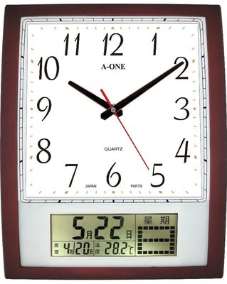[裕明鐘錶] 台灣品牌台灣製造 A-ONE 國曆/農曆 日期/星期/溫度 雙顯LCD石英掛鐘~TG-0921