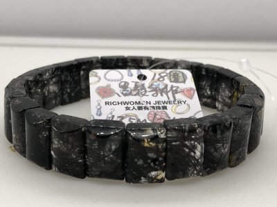 天然水晶黑髮晶黑鈦晶清料手排單圈手牌手鍊手串手環手珠13.5mm/24.2g珠寶首飾飾品