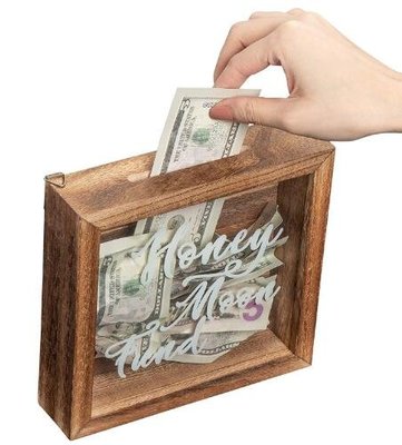 8453A 日本製 限量品 復古木質透明存錢筒 英文字母玻璃儲錢筒存錢盒桌面擺飾存錢收納盒禮物
