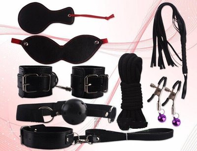 (現貨)SM 女王 遊戲 情趣 道具 9件組(手銬、皮拍、繩子、鞭子、眼罩、脖子套、口塞、乳夾)誘惑,AV,綑綁,被虐