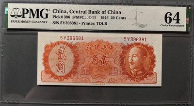 1946年中央銀行金圓券貳角    德納羅印刷