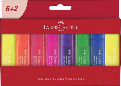 德國Faber-Castell扁頭螢光筆套組(透明桿/6+2色)