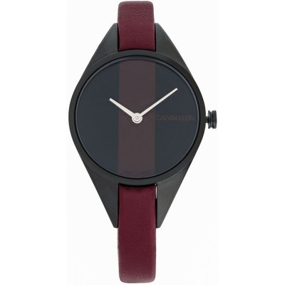 『中美鐘錶』可議價 Calvin Klein CK 女流線設計皮帶腕錶 (K8P237U1)