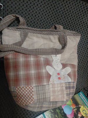 手做拼布材質可愛兔兔肩背包側背包手提包