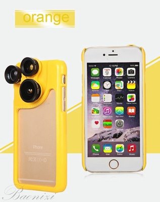 iPhone 6 (4.7”)橘黃色四合一旋轉式手機特效鏡頭保護套/保護殼 廣角＋魚眼＋微距＋2X焦距鏡頭 軟硬雙重外