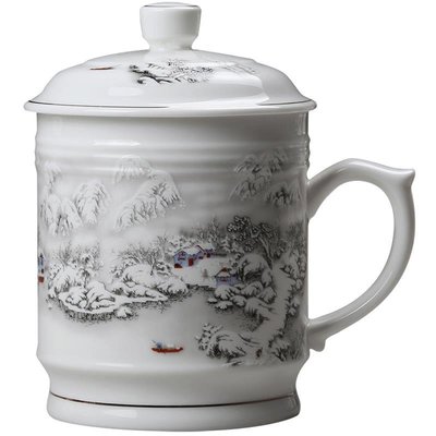 茶杯景德鎮陶瓷茶杯帶蓋杯子家用大容量水杯高檔辦公室青花瓷杯刻字茶具-雙喜生活館