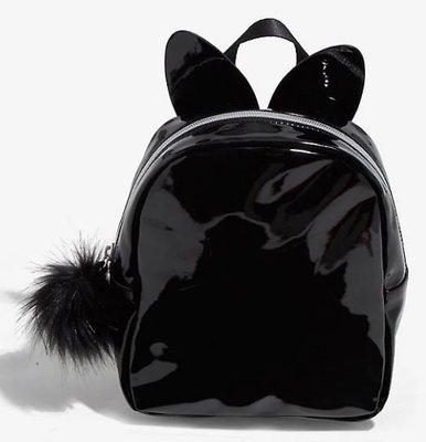【丹】HT_BLACK PATENT FAUX LEATHER CAT MINI 黑貓 貓耳 造型 迷你 後背包
