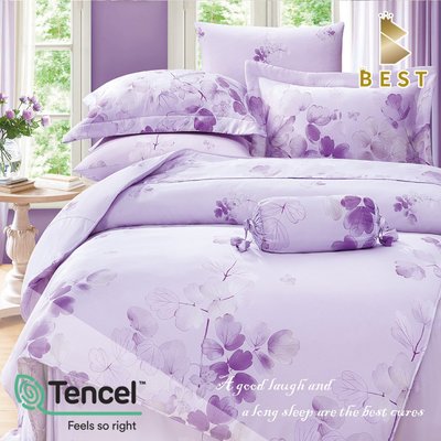 【BEST寢飾】 100%頂級天絲兩用被床包組 雙人5x6.2尺 卉影-紫
