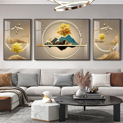 客廳裝飾畫晶瓷鑲鉆有框畫現代簡約沙發后背景墻壁畫北歐三聯掛畫 自行安裝 中大號尺寸議價