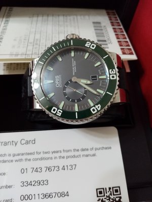 Oris Aquis 時間之海 500米防水 錶徑46mm 綠框陶瓷圈 臺灣公司貨