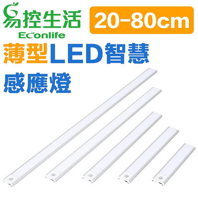 EconLife ◤磁吸式薄型LED智慧人體感應燈◢ 50-80cm 多種燈色 USB充電 衣櫃燈條(J30-034)