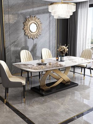 意式巖板餐桌椅組合現代簡約長方形小戶型家用飯桌輕奢大理石餐桌 真真啊