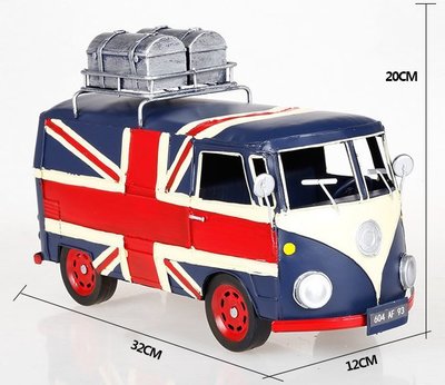 草莓雜貨 手工鐵製鐵件工藝品 鐵皮金屬模型 復古經典英倫麵包車巴士BUS胖卡休旅車 手繪英國國旗 電影拍攝道具裝飾佈置