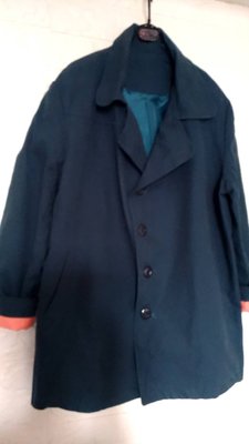 學院風長袖寬鬆經典藍綠色風衣外套(3-5)