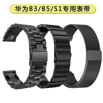 華為B5手環錶帶B6/B3青春版金屬不鏽鋼替換腕帶華為S1手環精鋼帶