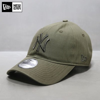 現貨優選#韓國代購NewEra帽子MLB棒球帽ny洋基軟頂大標暗條紋鴨舌帽軍綠色簡約
