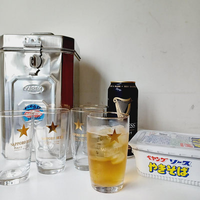 【MarsC】1970年代日本北海道札幌三寶樂Sapporo金邊金星logo金色文字透明玻璃啤酒杯（25121966）