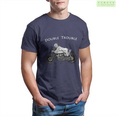 Double Trouble T恤印花復古趣味圖案圓領男士服裝13296-豆豆精品