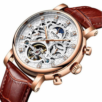 【潮裡潮氣】KINYUED金悅達新款全自動時尚真皮男士手錶鏤空機械錶
