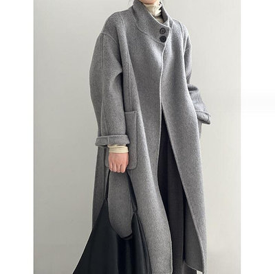 S-M小個子羊毛呢大衣新款女裝氣質立領雙面呢羊毛大衣時尚高級感毛呢外套寬鬆顯瘦羊毛呢大衣風衣外套WDF583