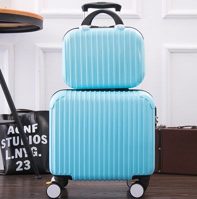14+16吋簡約時尚子母箱 登機箱 小旅行箱 迷你拉桿箱 商務出差行李箱二件組