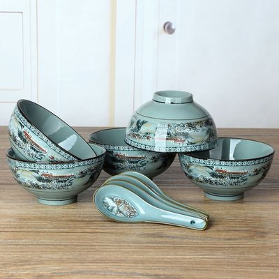 現貨熱銷-陶瓷餐具套裝家用碗碟套裝中式米飯碗青花瓷碗盤餐具套裝~特價