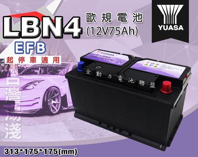 全動力-湯淺 YUASA LBN4 EFB (12V75AH) 矮身電池 歐規免加水 福斯 Tiguan 適用