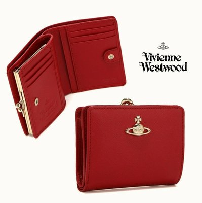 Vivienne Westwood ( 紅色 ) 防刮壓紋 真皮兩摺短夾 皮夾 錢包｜100%全新正品｜特價!