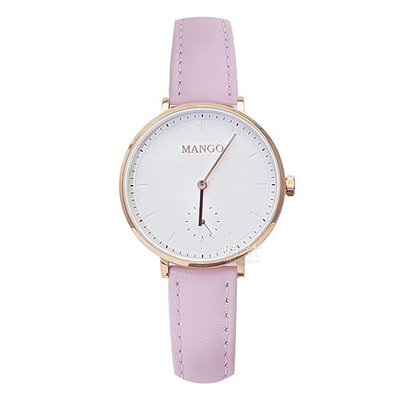 【MANGO】MA6722L-PK-H 簡約三針 藍寶石鏡面 皮錶帶女錶 粉色/玫瑰金 34mm