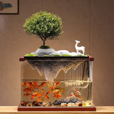 現貨 循環流水魚缸裝飾客廳桌面小型家用創意陶瓷假山造景水族箱擺件