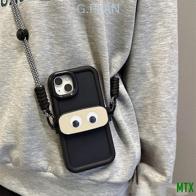 天誠TCG-Plan黑色 眼睛 背夾 斜跨繩 手機背包手機保護殼適用 iphone14promax 蘋果 13 手機殼 1