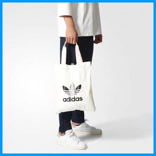 Adidas 托特包 帆布袋 手提肩背 愛迪達 三葉草 購物袋 白色BQ7569