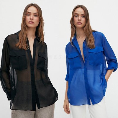 【全新現貨】Massimo Dutti 女裝2022春季新品克萊因藍設計感純色襯衫05174633420 5174633