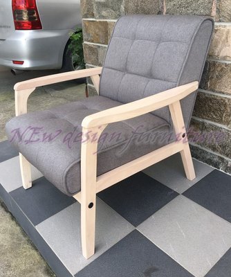 【N D Furniture】台南在地家具-北歐風設計款橡膠木實木亞麻布單人沙發/個人單椅/單人沙發MC