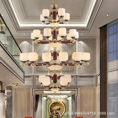 復式樓大吊燈新中式別墅樓中樓梯中國風餐廳紅木大氣客廳品牌吊燈