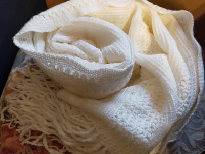 喀什米爾純白色針織羊絨超大圍巾披肩 50% cashmere