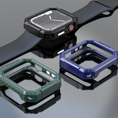 全館免運 於Apple Watch Series 8 7 6 5 4 SE 45mm 44堅固防震TPU裝甲保護套碳纖維紋錶殼 可開發票