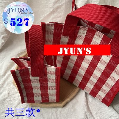 JYUN'S 新款年簡約喜慶紅色格子格紋帆布包手提袋小提袋帆布袋手提包 2色3款 預購