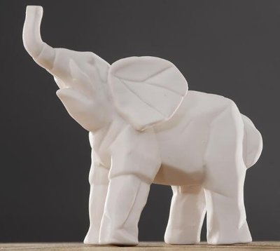 4902A 歐式簡約陶瓷大象擺件 白瓷幾何象擺飾可愛招財象居家裝飾品拍照道具禮物