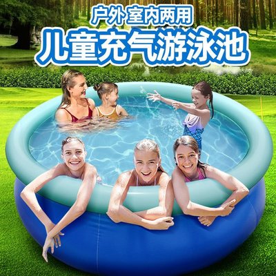 現貨熱銷-充氣游泳池夾網圓形游泳池成人洗澡池兒童游泳戲水池大型家用泳池