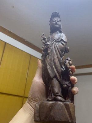 老師傅手工雕刻出 口貨木藝木雕日本八十年代木雕送子觀音像擺飾