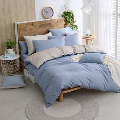 【OLIVIA 】300織精梳長絨棉 BASIC2 戀藍X卡米灰 標準單人床包枕套兩件組  台灣製