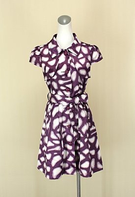 貞新二手衣 HOGO COLOR 鎮衣店 紫色幾何V領短袖緞面洋裝S號(42437)