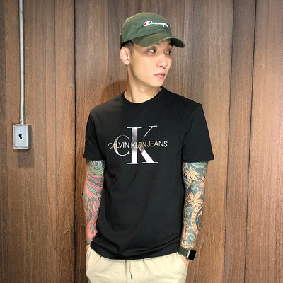 美國百分百【全新真品】Calvin Klein 圓領 T恤 CK 短袖 T-shirt 短T logo 黑色 BJ01