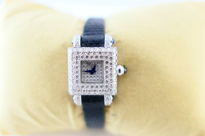 [吉宏精品交流中心]CHOPARD 蕭邦 白K金 原鑲鑽石 手上鍊機械 皮帶 女錶 珠寶錶