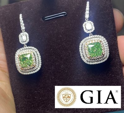 飛飛【台北周先生】天然Fancy綠色鑽石 兩顆共4.14克拉 Even 18K金真鑽耳環 送兩本GIA證