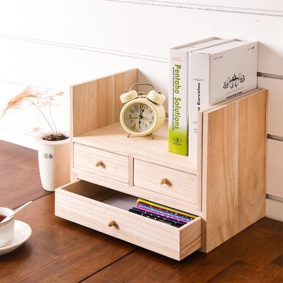 下殺-創意日式實木書架桌上置架收納盒組合層架桌面迷你抽屜收納盒