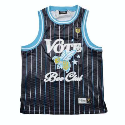 Cover Taiwan 官方直營 VOTE 嘻哈 復古 條紋 刺繡 寬鬆 黃蜂俱樂部 籃球衣 球衣背心 黑色 (預購)